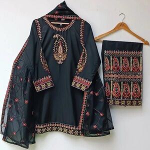 Embroidered Black and Red Traditional Dress Set